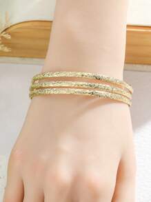 3入或5入組夏威夷設計雞蛋花手鍊套裝，14k鍍金銅手鐲 - 金色 - 查看 5