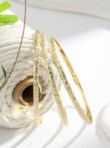 3入或5入組夏威夷設計雞蛋花手鍊套裝，14k鍍金銅手鐲 - 金色 - 查看 3