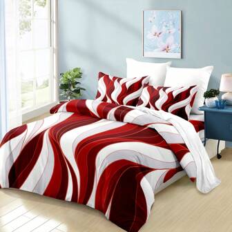 3-Piece Soft And Breathable Red And White Classic Striped Print Duvet Cover Set - Comfortable All-Season Bedroom Decor With 1 Duvet Cover And 2 Pillowcases, 100% Polyester, Woven, Digital Printing, Sanded Craftsmanship - No Duvet Insert Included