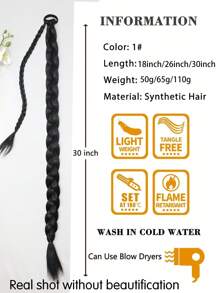 Tóc nối thẳng bằng sợi tổng hợp, dài 18"/26"/30", kiểu đuôi ngựa tết, kèm dây buộc tóc mềm mại, thích hợp sử dụng hàng ngày. - màu đen - Xem 4