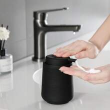 LAOPAO 1pc Matte Black Striped Soap Dispenser, Foam Soap Pump Bottle For Bathroom Kitchen, Refillable Plastic Hand Wash Soap Container - Black - View 1