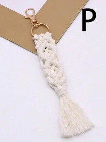 1pc Minimalist Woven Keychain For back to school - Khaki - View 23