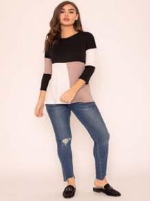Black White Pink Mint Color Block 3/4 Sleeve Top Shirt Blouse | S-3X - Beige - View 6