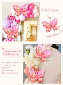4 pezzi palloncini a forma di farfalla degradante rosa, palloncini in alluminio rosa e poliestere per feste a tema farfalla, addio al nubilato, matrimonio, compleanno, festa di nascità e altri occasioni, Natale - Multicolore - Visualizzare 4