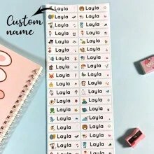 100pcs Customized Name Stickers With Cartoon Animals For School Stationery, Waterproof Personalized Labels, Waterproof, Seal, No-Iron, Reusable, Adhesive Exquisite, Cute, Adorable, Colorful Custom, Personalized, Unique Ideal Gifts For Him Her, Family, Friends, Son, Daughter, School Students, Kids For Anniversaries, For Children's Day, For Birthdays School, Home, Valentine Day, Valentine Day Decor Graduation
