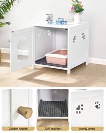 HaluPeit Placard pour chat, meubles de bac à litière cachés pour chat, banc d'armoire de rangement, toilettes en bois pour chat pour salon, chambre à coucher, blanc - Blanc - Voir 5