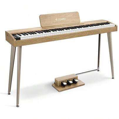 Donner 88 Keys Semi-Weighted Wooden Upright Digital Piano Electric Keyboard With 3 Pedals Power Supply Stand 128 Voice 83 Rhythm For Beginner Music En