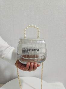儿童时尚新款石纹珍珠手提包，节日礼物 PU 皮革鳄鱼纹时尚迷你包，公主潮流女孩零钱包，时尚迷你口红包 - 均碼 - 查看 12