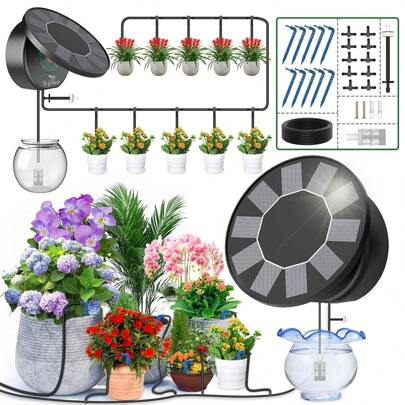 TRJZWA Solar Irrigation System Accessories, Irrigation System Kit Accessories With 10M Hose / 10 Drip Plugs / 10 T-Connectors/Filter, Plant Watering Devices Accessories For Potted Plants