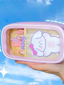 1pc Transparent Stationery Pencil Case Cute Cartoon Large Capacity Simple Highly Attractive Level Creative Pencil Pencil Case - one-size - View 7