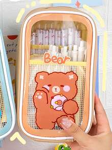 1pc Transparent Stationery Pencil Case Cute Cartoon Large Capacity Simple Highly Attractive Level Creative Pencil Pencil Case - one-size - View 6