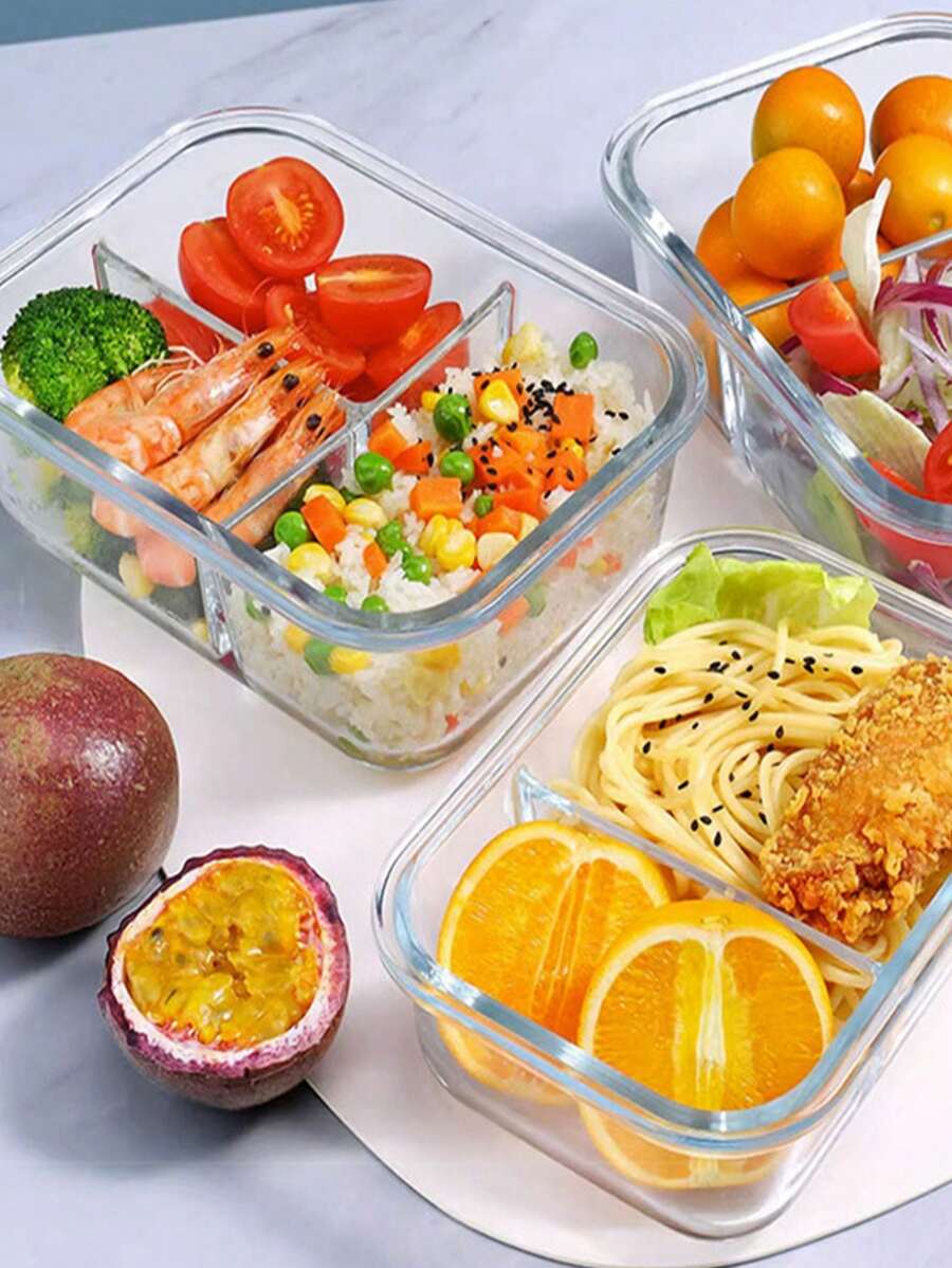 带盖半份食物储存容器，可微波加热的玻璃便当盒，适合返校、大学、学习、厨房整理和家庭使用的餐食准备容器，可保持食物新鲜和温暖