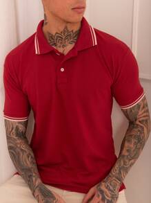 Lucky Star Modas Men's Striped Polo Shirt Piquet Knit - Burgundy - View 1