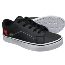 Tênis Feminino Casual Heart Sapatênis Branco Preto Versátil Confortável Estilo e Conforto Novo - Preto - Visão 2