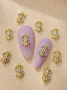 10 Stücke Gold & Silber Pulver Diamant Dollarzeichen Nagel Kunst Dekoration, Symbol aus Münzlegierung 3D Luxus Nagel Glitzer Schmuck DIY Nagelanhänger Nagel Edelsteine Nagelbedarf
