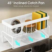 1個廚房水槽海綿架和排水架|多功能櫃臺存儲組織器，帶有碗皂泵，可放置海綿，擦洗器和排水籃 - 彩色 - 查看 5