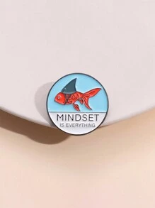 1pc Mindset Is Everything Goldfish Shaped Brooch, Cartoon Jewelry Accessories Suitable For Men And Women For Daily Wear - round - View 6
