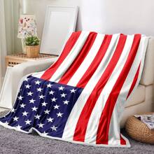 1 件印有美国国旗的柔软温暖毛绒毯，多用途，适用于沙发、床、办公室、露营、旅行 - 彩色 - 查看 4