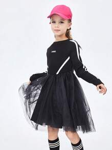 Annil Girls' Knitted Dress Autumn/Winter Splicing Mesh Ladies' Skirt