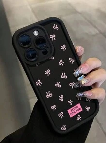 1 件粉色蝴蝶结彩绘手机壳（防震）适用于苹果手机 - 彩色 - 查看 1