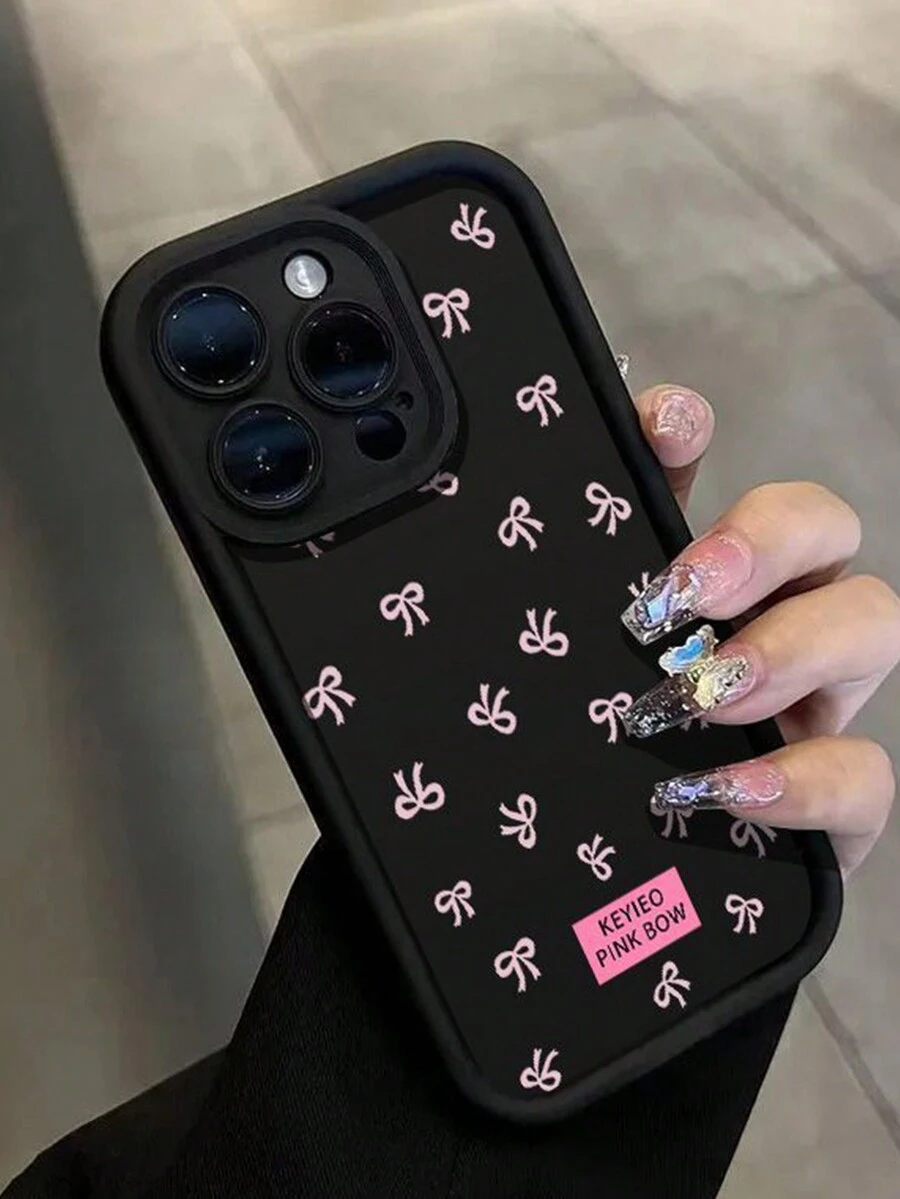 1 件粉色蝴蝶结彩绘手机壳（防震）适用于苹果手机 - 彩色 - 查看 1