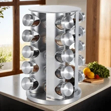 Set di barattoli porta spezie moderni in acciaio inossidabile, rotondo e argentato ruotabile a 360°, versatile organizzatore da cucina per condimenti e decorazione di sale per feste - Argento - Visualizzare 6