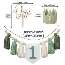 Decoración hecha a mano para la torta del primer cumpleaños: banderín, sombrero de corona tejido en verde, decoración para el dormitorio del bebé en su primer cumpleaños, decoración para el hogar, decoración de habitación, decoración de pared