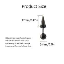 2 pièces Boucles d'oreilles gothiques et en acier inoxydable 16G 316L pour femmes et hommes, bijoux de piercing à la tête de vis pour cartilage, tragus, conque et hélix, convient pour le port quotidien et les fêtes