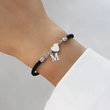 Silver Black Rope Heart