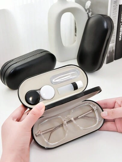 XIANG YU Estuche doble para gafas, estuche para lentes de contacto con espejo y pinzas para quitar lentes, 2 en 1, portátil, de doble cara, para guardar lentes de contacto, kit de almacenamiento para remojo, funda para gafas de sol, para Halloween, para hombres y mujeres.