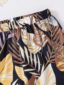 Set da due pezzi per ragazze pre-adolescenti, composto da top senza maniche a costine e pantaloni a gamba ampia con stampa all-over, outfit estivo casual e confortevole - Giallo - Visualizzare 8