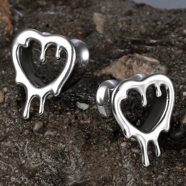 2PCS 316 Stainless Steel Heart Drops Ear Gauges Plugs Tunnels Expander Piercing Body Jewelry Cool Halloween Gift Valentines,Mom,Mother,Mother's Day,Gift