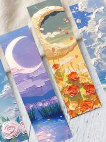 30 piezas Hermosos separadores de libros de papel con estilo de pintura de relieve y paisajes de cuento de hadas, útiles escolares para estudiantes - Multicolor - Ver 5
