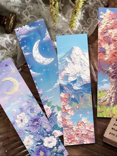30PCS Beautiful Bookmarks Emboss Oil Painting Style Paper Bookmarks Fairy Tale Scenery Student Stationery Back To School