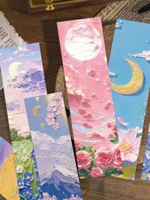 30 piezas Hermosos separadores de libros de papel con estilo de pintura de relieve y paisajes de cuento de hadas, útiles escolares para estudiantes - Multicolor - Ver 6