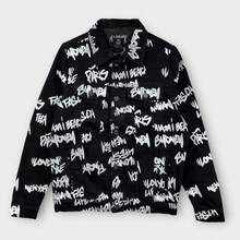 Over12 Chamarra de mezclilla con estampado de textos negra - Negro - Ver 1