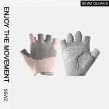 BAMANSHI 1pair Women's Sports Gloves, Half Finger Shock-Absorbing, Durable, Non-Slip, Breathable, Suitable For Fitness, Yoga, Road And Mountain Cycling - Pink - View 7