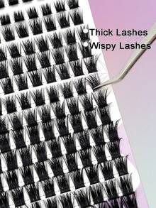 Asiteo 154 Pcs Faux Mink Eyelashes Wispy DIY Cluster Lashes Mix Size Natural Thick Eyelashes Extension 3D Volume Individual Natural Makeup Look With Tool Brush - 彩色 - 查看 3
