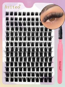 Asiteo 154 Pcs Faux Mink Eyelashes Wispy DIY Cluster Lashes Mix Size Natural Thick Eyelashes Extension 3D Volume Individual Natural Makeup Look With Tool Brush - 彩色 - 查看 2