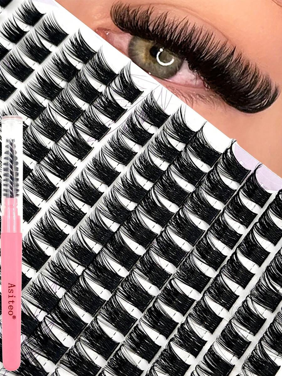 Asiteo 154 Pcs Faux Mink Eyelashes Wispy DIY Cluster Lashes Mix Size Natural Thick Eyelashes Extension 3D Volume Individual Natural Makeup Look With Tool Brush - 彩色 - 查看 1