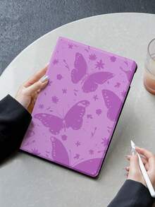 蝴蝶花卉圖案保護套，適用於10.2英寸iPad第7/8/9代，新款iPad第10代智能保護套帶有自動開啟/闔合功能，全方位角落防摔保護 - 彩色 - 查看 4