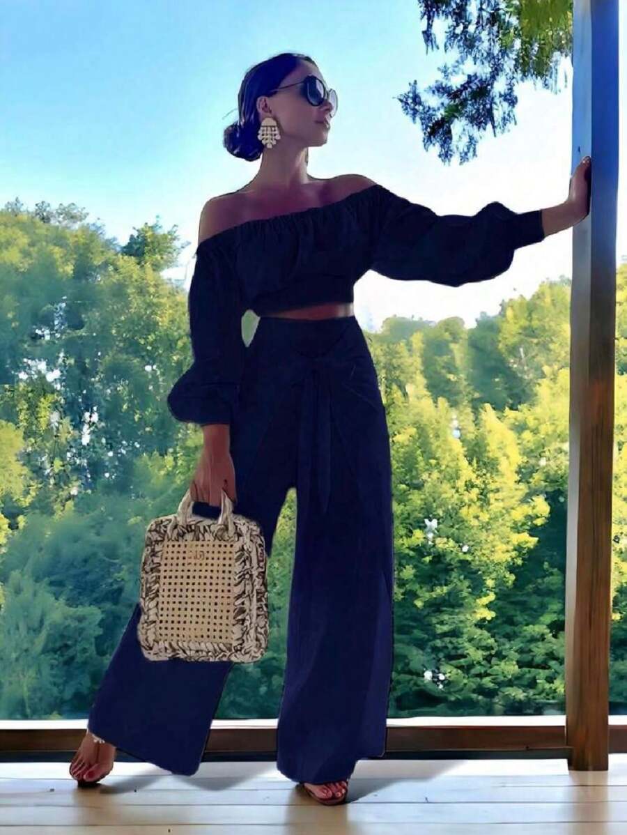 Women Two-Piece Outfits - Navy Blue - View 1