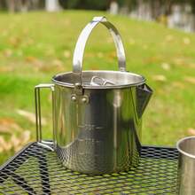 1pc Outdoor Stainless Steel Kettle, 1.2L Camping Tea Pot, Hanging Pot For Picnic And Camping, Coffee Pot - Silver - View 1