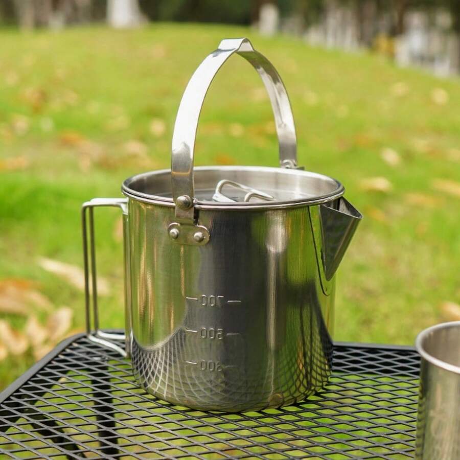 1pc Outdoor Stainless Steel Kettle, 1.2L Camping Tea Pot, Hanging Pot For Picnic And Camping, Coffee Pot - Silver - View 1