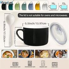 Set Of 2 Wareland Soup Bowls With Handles & Spoons, 30oz Ceramic Ramen Bowl With Lid, Large Soup Mugs/Cups For Instant Noodle, Big Cereal Bowls For Oatmeal, Soup Containers With Lids - Black - View 3