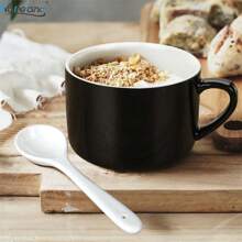 Set Of 2 Wareland Soup Bowls With Handles & Spoons, 30oz Ceramic Ramen Bowl With Lid, Large Soup Mugs/Cups For Instant Noodle, Big Cereal Bowls For Oatmeal, Soup Containers With Lids - Black - View 10