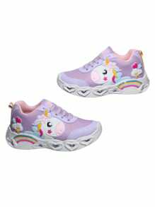 Zapatillas Deportivas Tenis de Led Niña Play Color Lila Rosa Unicornio Casual Focos - Lila Púrpura - Ver 2