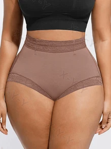 1PC Plus Size Tummy Control Butt Lifting Pants, High Waist Tummy Control Body Shaper Pants, Suitable For Multiple Occasions Daily Wear Briefs - Red Violet - View 2