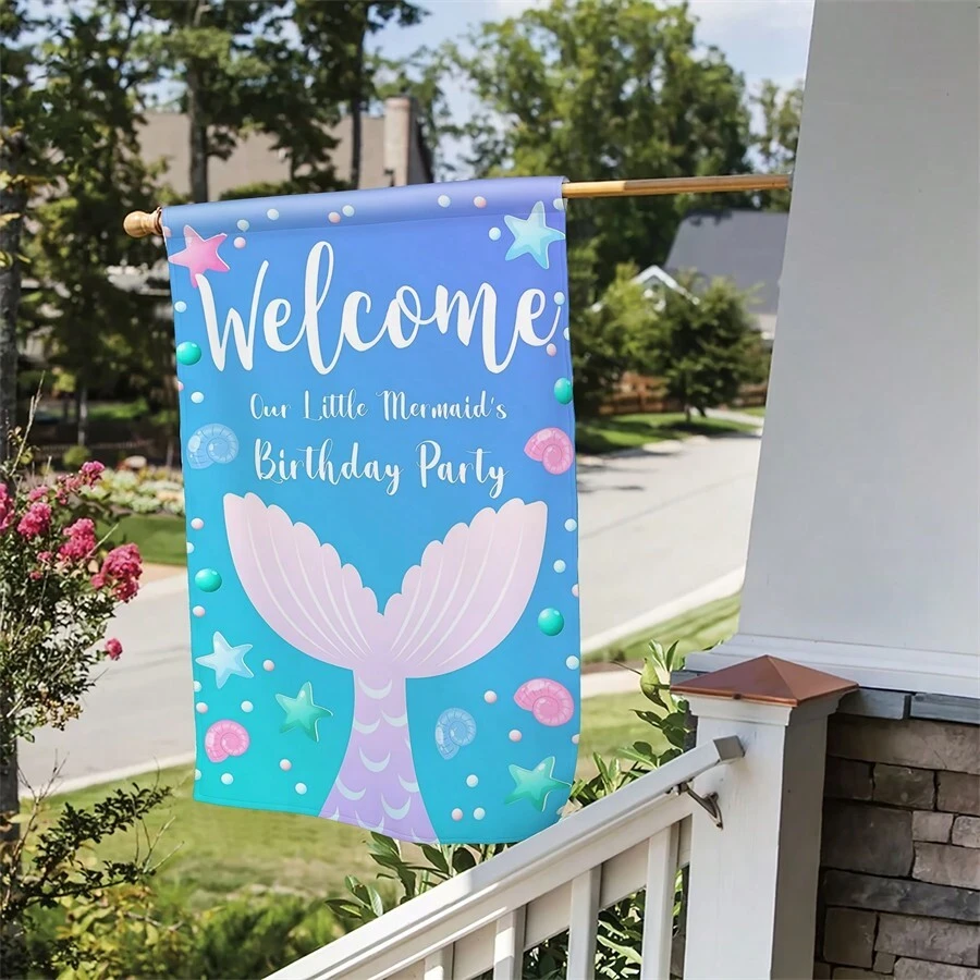 1入組人魚花園旗幟-鮮豔雙面印刷庭院標誌，適用於家居外部裝飾，戶外，院子，花園，露台和草坪裝飾-12x18英寸，不含旗桿 - 彩色 - 查看 1