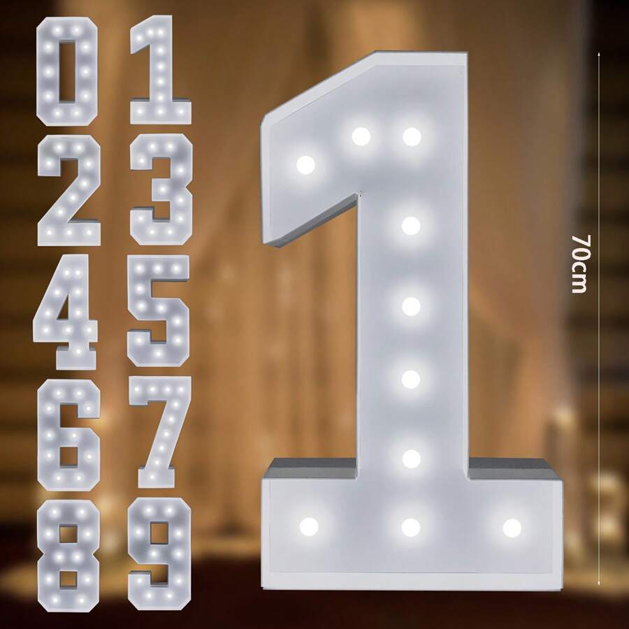 Chiffre Lumineux LED 40 Blanc – 100 Cm, Lumière Chaude, Piles, Pour Anniversaire, Fête, Décoration D’intérieur